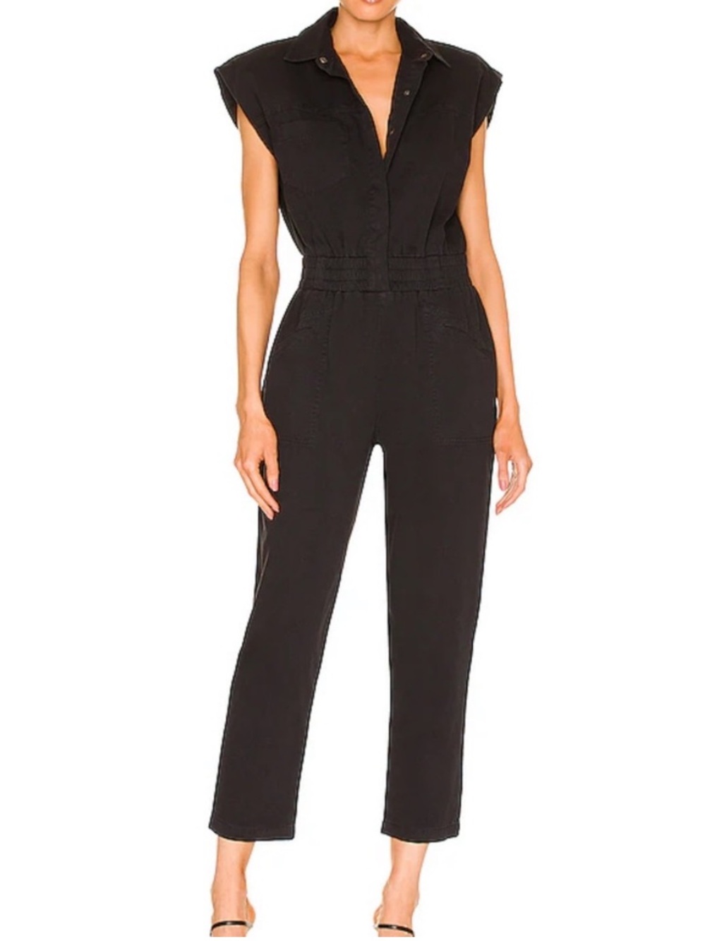 Pistola Rosie Black Fade Cinched Waist Snap Front One Piece Utility Jumpsuit XS